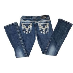 Vigoss THE BROOKLYN BOOT CUT  Jeans Pocket RHINESTONES Size 1 DARK BLUE